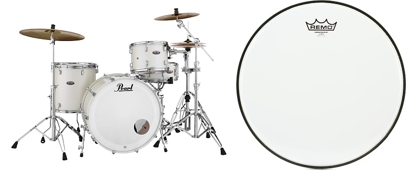 Pearl Decade Maple DMP943XP/C 3-piece Shell Pack - White Satin Pearl  Bundle with Remo Ambassador Clear Drumhead - 13 inch image 1
