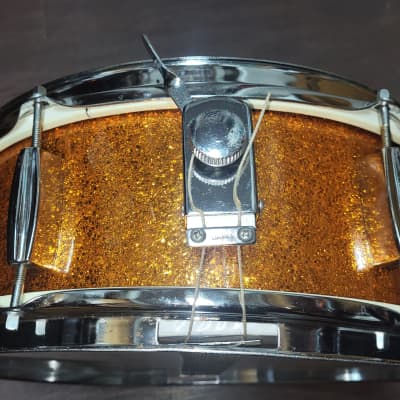 Vintage 1970's Japanese Orange metal flake snare drum  6 lug 5 x 14 AS IS easy fix or parts image 6