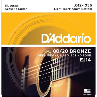 D'Addario EJ14 80/20 Bronze Bluegrass Acoustic Guitar Strings (12-56) image 1