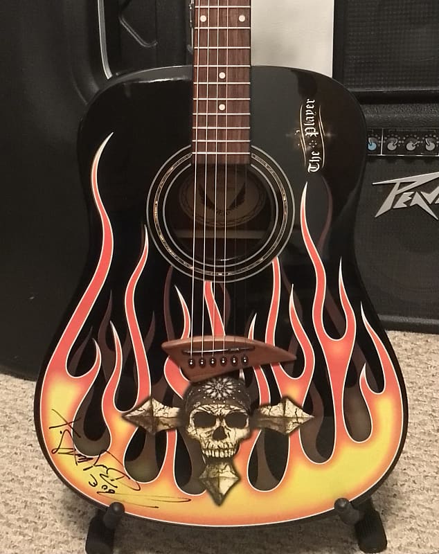 Bret Michaels Signed Autographed Dean “The Player” Acoustic Guitar Flames Poison image 1