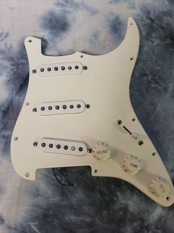 StewMac Tex Mex Loaded Strat Pickguard with Staggered Alnico Pickups Wiring Harness Knobs image 1