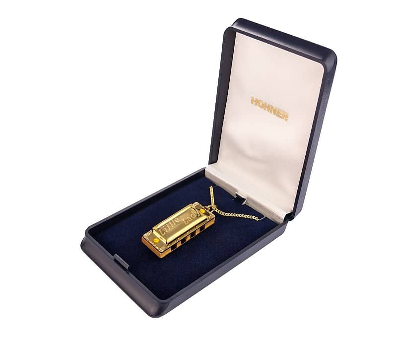 New Hohner 110/8 Little Lady Gold Plated Miniature Diatonic Harmonica  Necklace with Chain Key of C