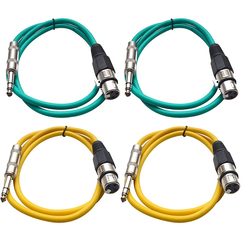4 Pack of 1/4 Inch to XLR Female Patch Cables 3 Foot Extension Cords Jumper - Green and Yellow image 1