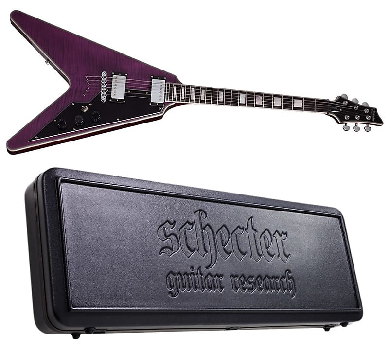 Schecter V-1 Custom Trans Purple Electric Guitar + Hard Case V1 image 1