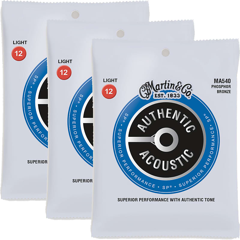 3-Pack Martin Authentic Superior Performance Acoustic Guitar Strings Phosphor Bronze Light image 1