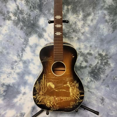 ギター Airline Acoustic Guitar Airline Parlor Acoustic Guitar w/ Chipboard Case, Vintage