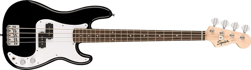 Squier by Fender Mini Precision Short Scale Bass Guitar with 2-Year Warranty, Laurel Fingerboard, Sealed Die-Cast Tuning Machines, and Split Single-Coil Pickup, Maple Neck, Black image 1