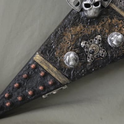 Steampunk Skull B.C. Rich junior V Guitar hand sculpted top handmade skull hardware flying v image 6