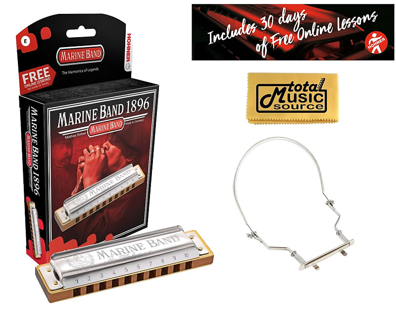 Hohner Marine Band 1896 Harmonica Key of E, Holder Bundle Reverb
