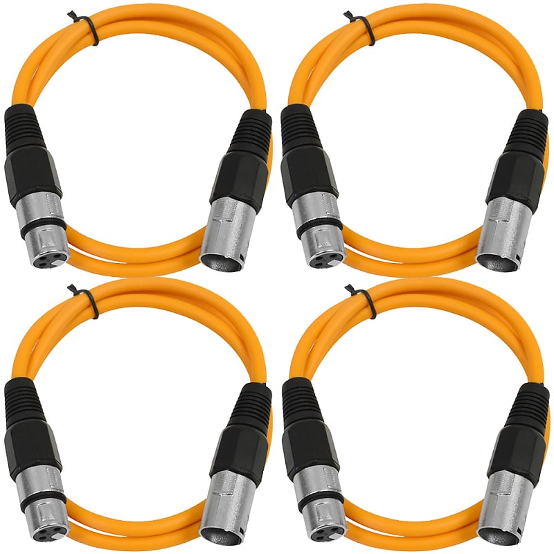 4 Pack of XLR Patch Cables 3 Foot Extension Cords Jumper - Orange and Orange image 1
