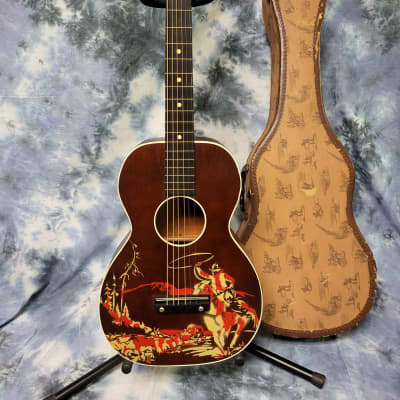 Vintage 1958 Silvertone by Harmony 1/2 Size Cowboy Guitar Pro Setup Original Cowboy Soft Shell Case for sale