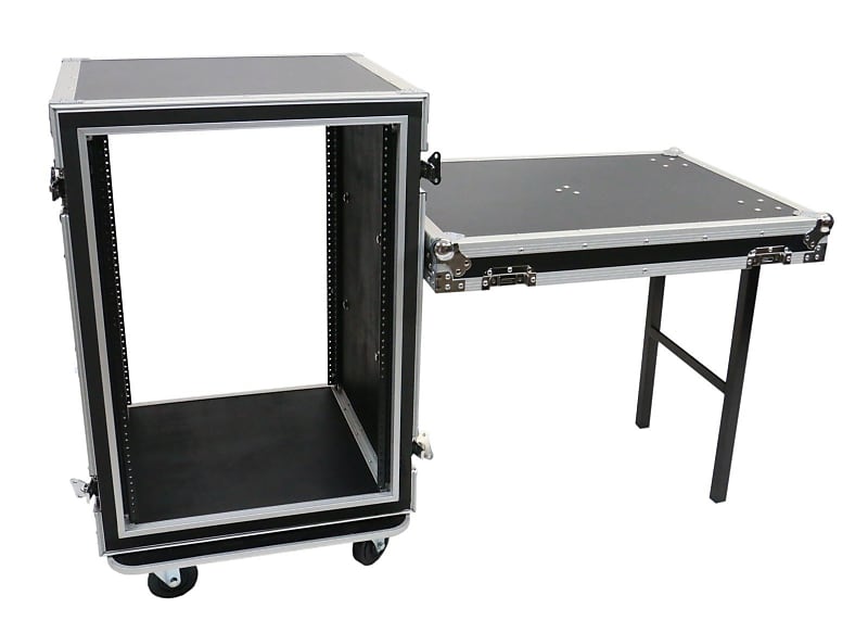OSP SC16U-20SL 16 Space ATA Amp Rack w/Casters and Attached Utility Table image 1