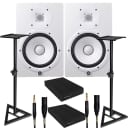 Yamaha HS8 White Studio Monitor Pair with Ultimate Support Stands, Isolation Pads, & Mogami Cables