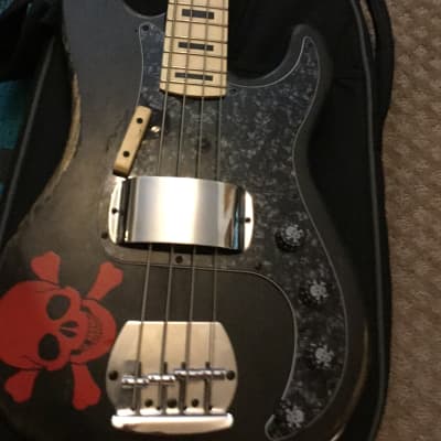 New Panick  Custom shop Road worn  black stain finish Skull and Bones custom precision bass guitar image 1