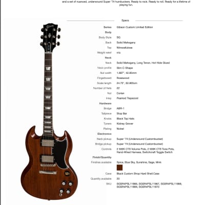 Gibson SG Custom Shop Historic Collection Limited Edition of 20 Bohemian Sunshine - unplayed & collectible image 17