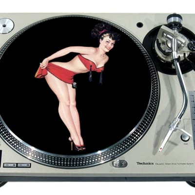 2 x Slipmats Scratch Pads Felt for 12" LP Record Players Vinyl DJ Turntables *Pin-up Red Bent Over Tassles image 2