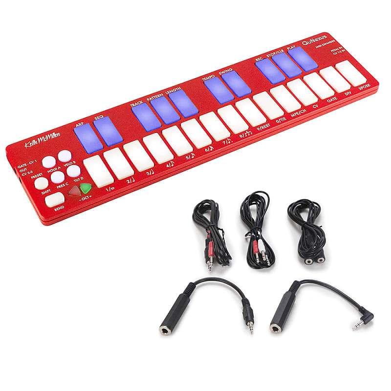 Keith McMillen Instruments QuNexus MPE MIDI-CV 25-Key USB MIDI Mini  Keyboard Sequencer/Arpeggiator with Polyphonic Aftertouch Controller (Red)  Bundle