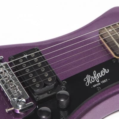 Hofner HOF-HCT-SH-PU-O Shorty Electric Travel Guitar - Metallic Purple - with Gig Bag image 5