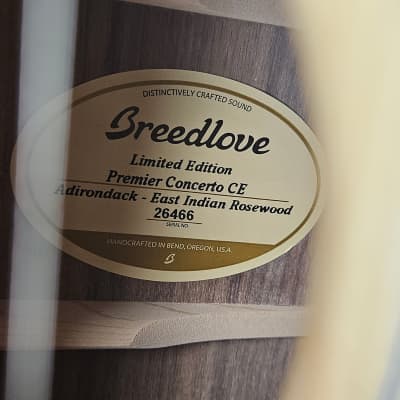 Breedlove Premier Concerto CE Adirondack-East Indian Rosewood Acoustic-Electric Guitar Natural image 3