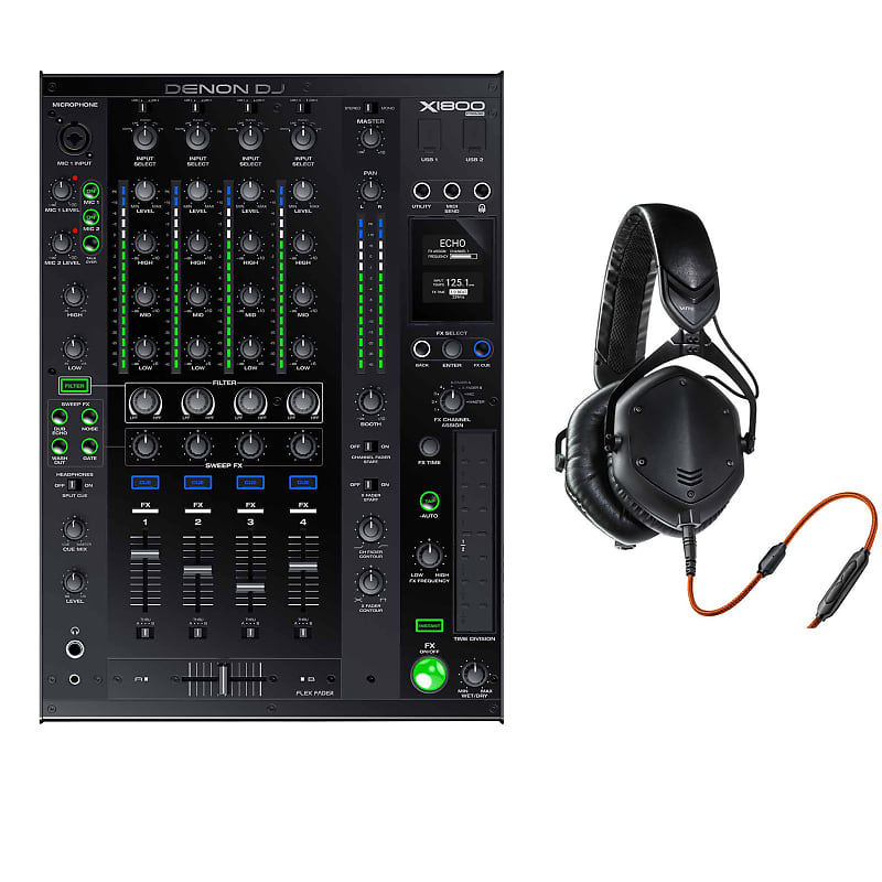 Denon DJ X1800 Prime - Professional 4-Channel DJ Club Mixer with Smart Hub + V-MODA Crossfade M-100 Headphones (Matte Black) image 1