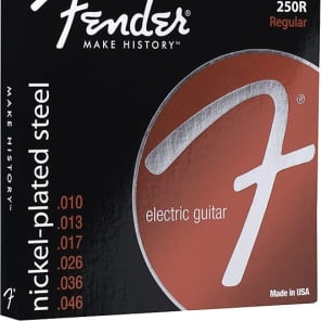 Fender Super 250 Guitar Strings, Nickel Plated Steel, Ball End, 250R Gauges .010-.046, (6) 2016
