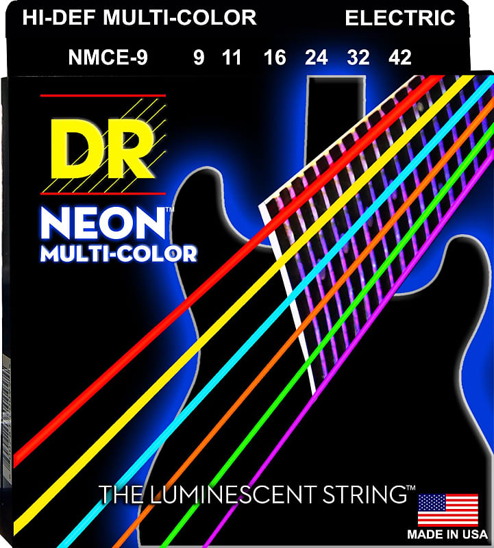 DR NMCE-9 NEON Multi-Colored Electric Guitar Strings - Light (9-42) Multi-Colored image 1