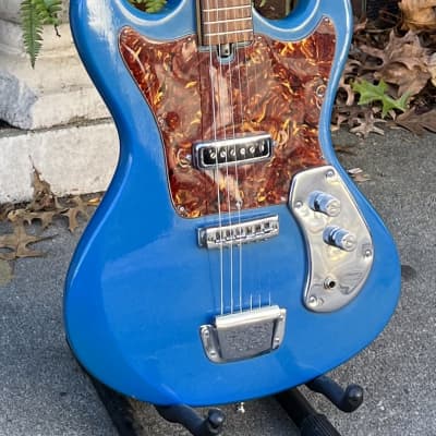 Vintage 1960s Kingston Kawai Teisco Swinga Style~S1T Hound Dog Offset Dbl Cutaway Guitar Ocean Blue All Original! ** SEE VIDEO** image 3