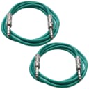 2 Pack of 1/4" TRS Patch Cables 2 Foot Extension Cords Jumper Green and Green