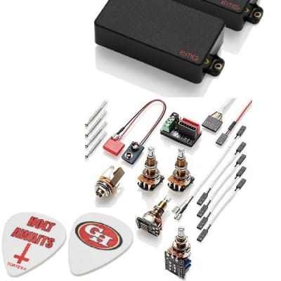 EMG 81 + 85 BLACK ACTIVE SOLDERLESS HUMBUCKER GUITAR PICKUP SET 18.7mm LONG  SHAFT POTS & WIRING