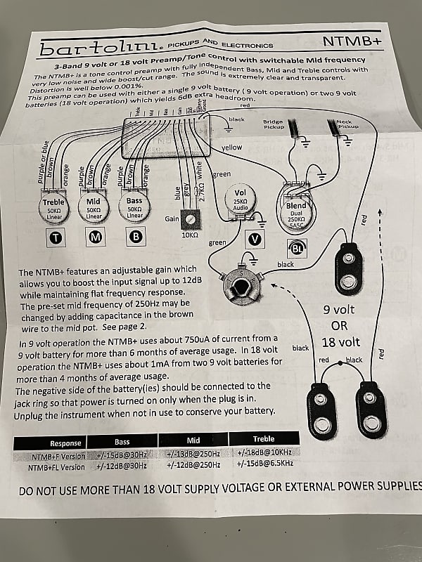 Bartolini NTMB+F 5.4AP/918 Bass Preamp (3-Band + | Reverb