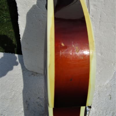 Conrad Violin Shape Guitar, 1960's,  Sunburst, Hang Tags, Scroll Headstock, Original Case image 17