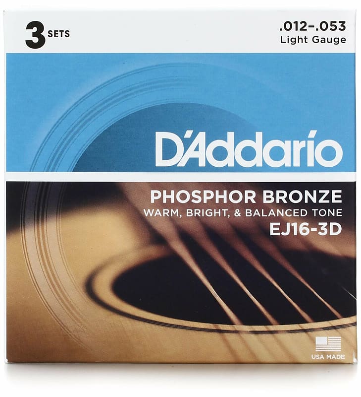 D'addario EJ163D - Acoustic Guitar Strings - Light Gauge - 3 Pack image 1