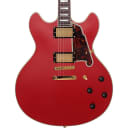 D'Angelico Deluxe Series Limited Edition DC Non F-Hole Semi-Hollowbody Electric Guitar Regular Matte Cherry Tortoise Pickguard