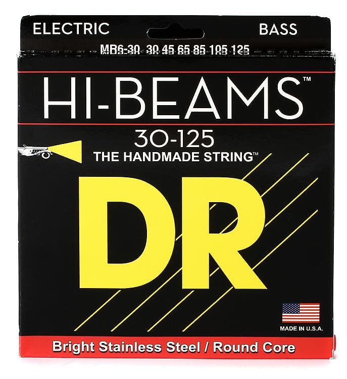 DR Strings MR6-30 Hi-Beam Stainless Steel Bass Guitar Strings - .030-.125 Medium 6-string image 1