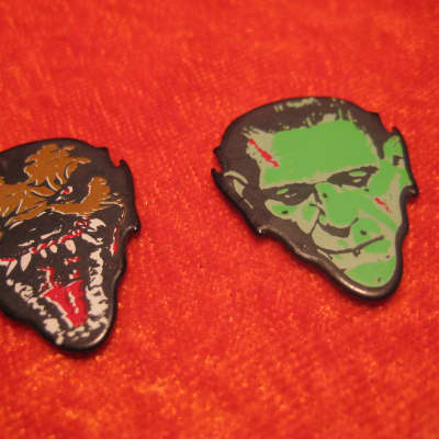 Halloween Horror 17 Guitar Picks Frankenstein, Wolfman, Aliens, Bats, Spiders, Skulls image 1