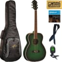Oscar Schmidt Folk Style Acoustic Guitar, Spruce Top, Trans Green, OF2TGR Bag Bundle, OF2TGR BAGPACK