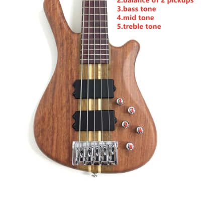 Haze SBG368N 5-String Neck-Thru Electric Bass Guitar, Natural w/Pre-Amp + Free Bag image 4
