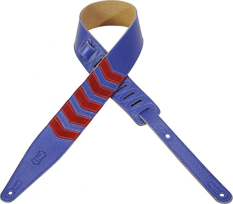 Levy's MG317CV-BLU 2 1/2 soft garment leather guitar strap with chevron  inlay and suede backing