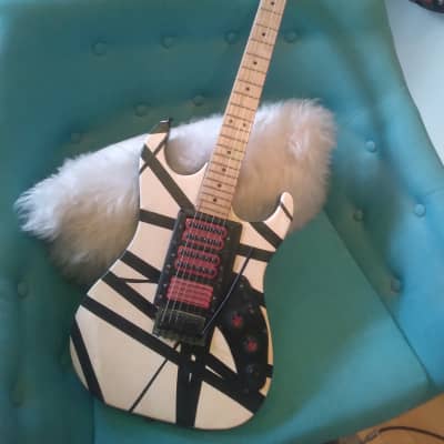 Washburn Lyon 1990s - Dover White Front with EVH Style Taping Design, Black Gloss Body image 3