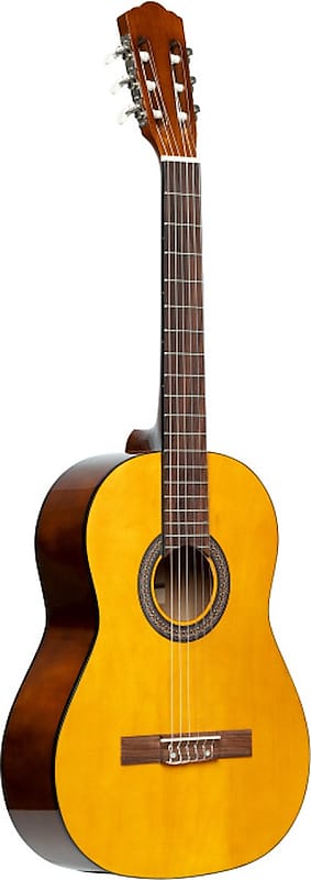 Guitar pack with 3/4 natural-coloured classical guitar with linden top, tuner, bag and colour box image 1