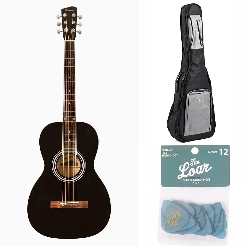 Savannah SGP-12-BK 0 Body Acoustic Guitar Black + Guardian bag + 12 picks image 1
