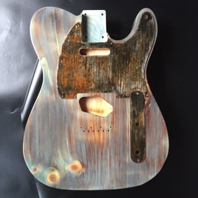 Rusted Relic Tele body 2 piece  burnt pine shou sugi ban style with  steel pickguard. Free shipping image 1