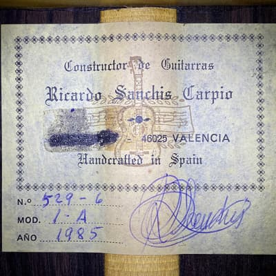 Ricardo Sanchis Carpio 1A 1985 Classical Guitar Spruce/Indian Rosewood image 11