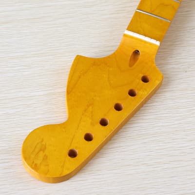 (Shipping From China, DHL 5-7 Days Delivery）ST Electric Guitar Neck 6 String 22 Pin Large Head Neck, Canadian Maple Shiny Yellow Handle image 11