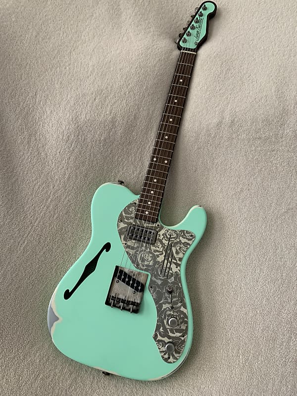 James Trussart Deluxe SteelCaster in Surf Green on Cream w/ Roses image 1