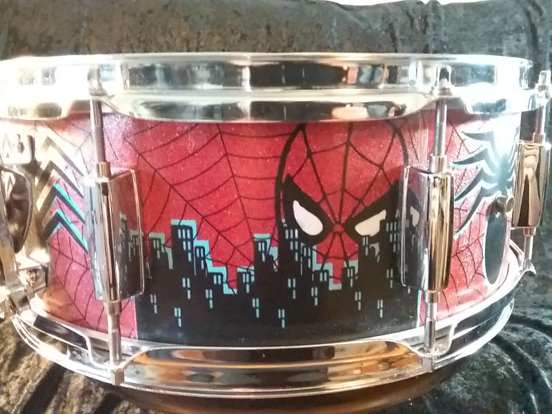 Mapex Assaulted Battery custom Spider-man themed graphics over a red sparkle finish.  custom Spider-man multi layer image 1