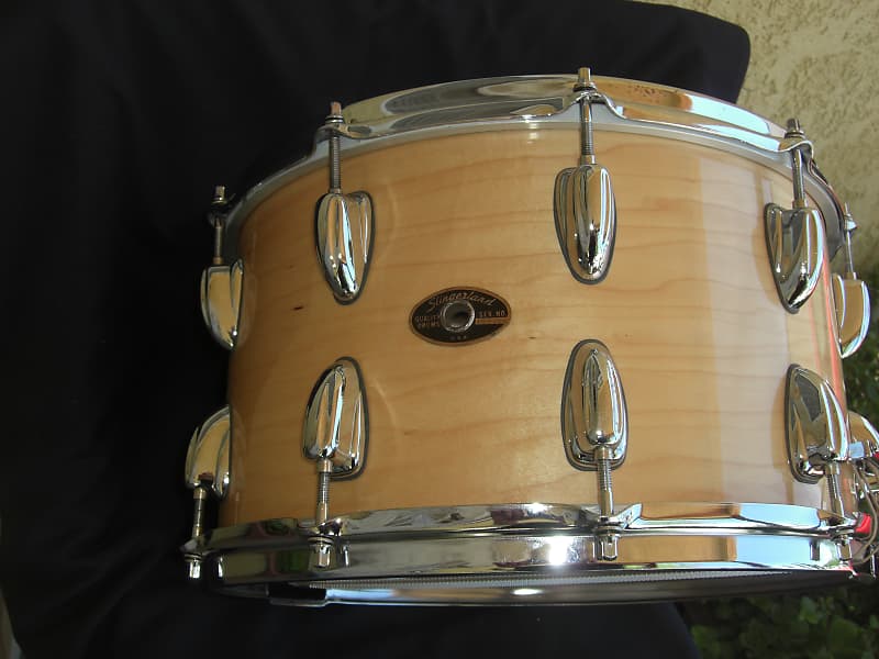 Slingerland 14x8 snare drum 20 lugs, Stick saver hoops 80s/90s - Natural Maple Gloss image 1