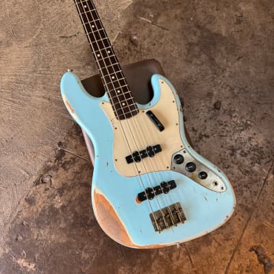 Nash JB-63 Jazz Bass, Sonic Blue with Heavy Aging for sale