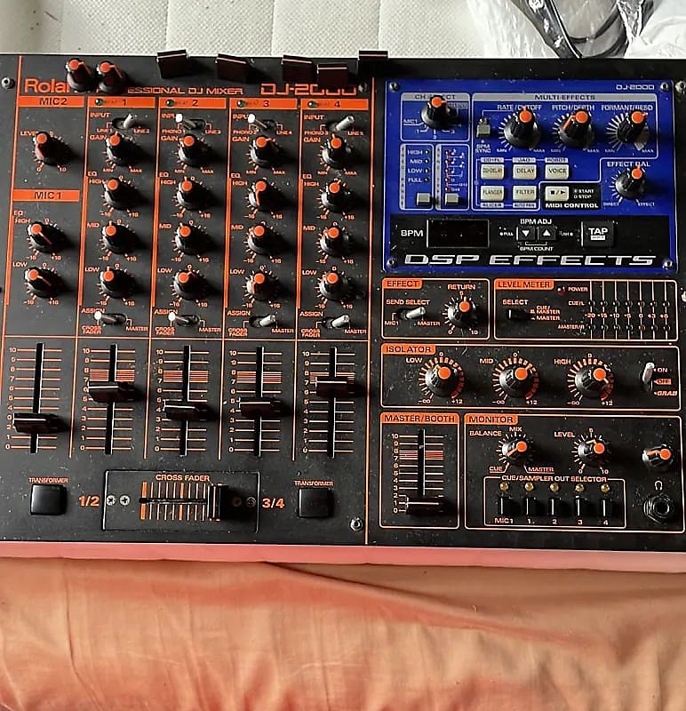 Roland DJ-2000 Professional DJ Mixer 4 Channel Mixing 90's Black/Orange