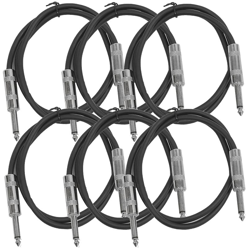 SEISMIC AUDIO New 6 PACK Black 1/4" TS 2' Patch Cables - Guitar - Instrument image 1
